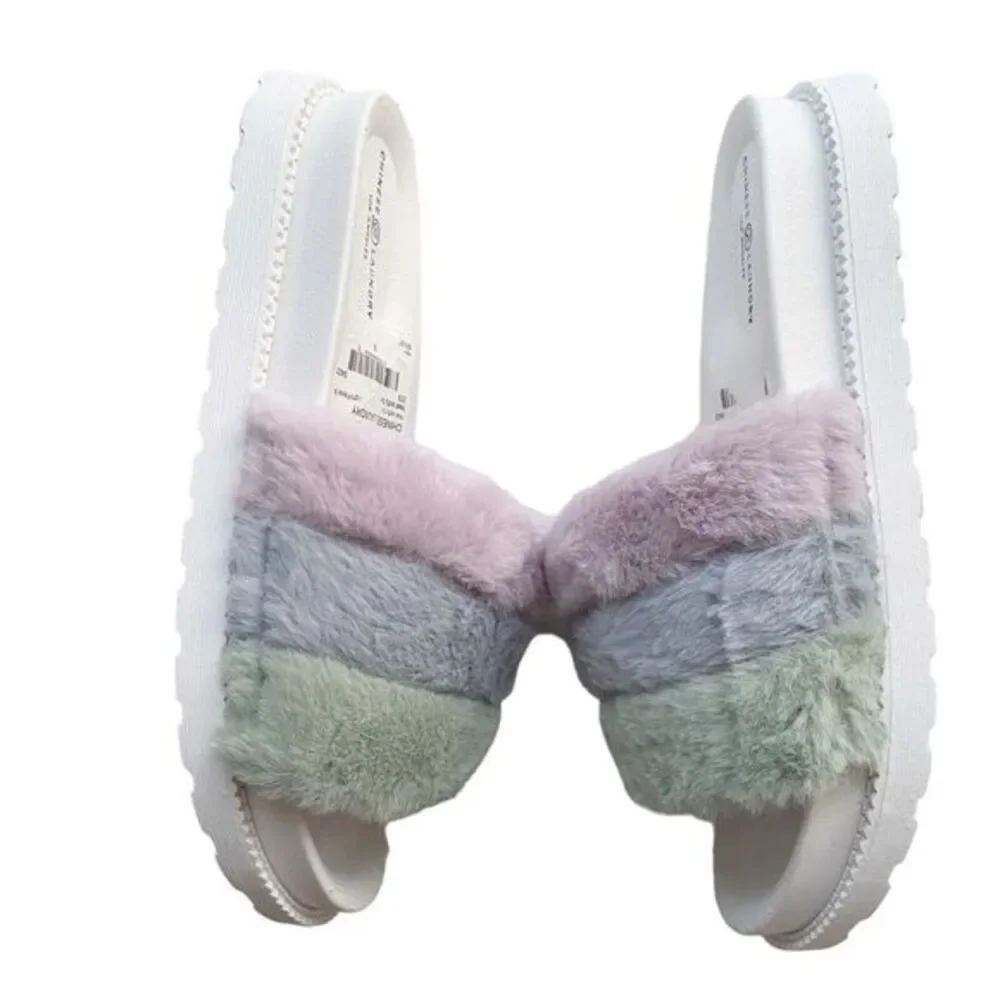 Chinese Laundry Sandal Womens Size 9 Open Toe Faux Fur Accent Platform‎ Slip On